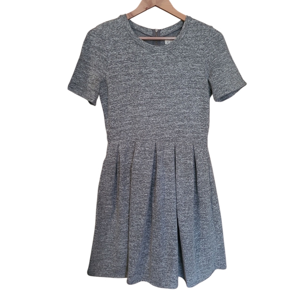 Women's J. Crew Hi-Line Fit And Flare Grey Dress Medium Short Sleeve